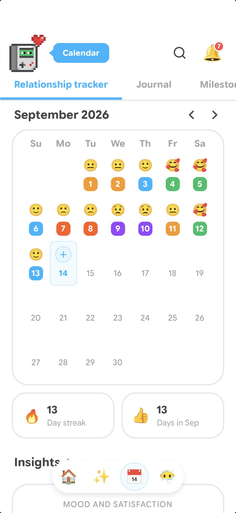 Relationship tracker calendar view