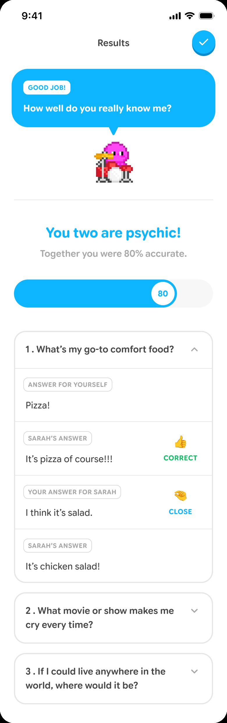 Game results: you two are psychic